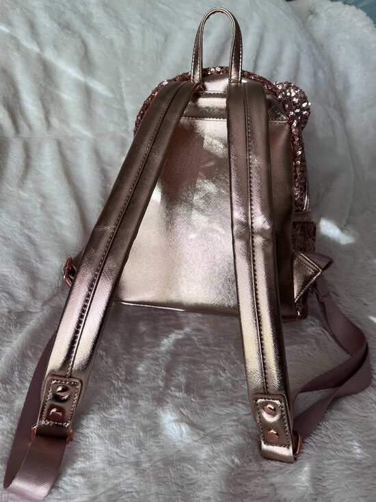 Disney Parks Loungefly Rose Gold Sequin Minnie Mouse Mini Backpack Bow Ears
